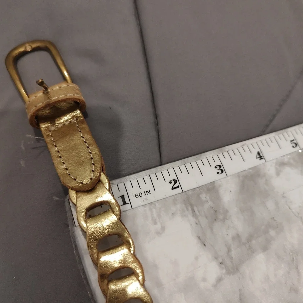 Metallic Gold Genuine Leather Braided Belt Size Small Vintage Castle Core Dainty